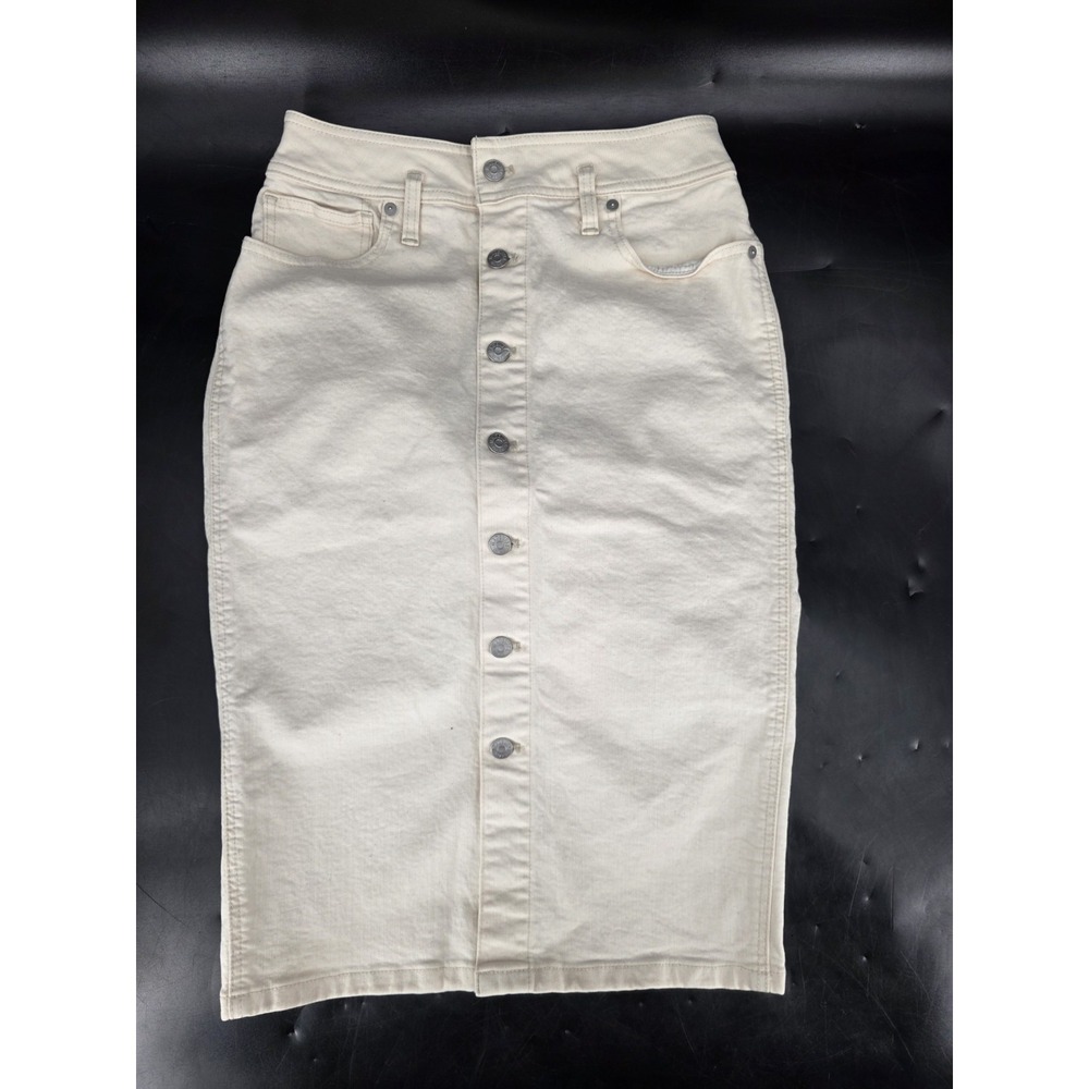 Madewell Denim High-Waist Midi Pencil Skirt in Vintage Canvas Beige W's Size 27 - Picture 1 of 8